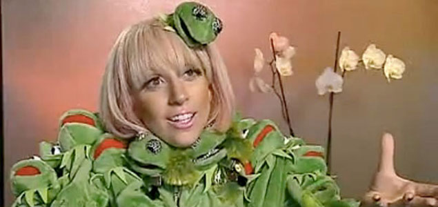 Lady Gaga decked out in a Kermit suit for no particular reason